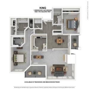 King Floor Plan | Beachwood | 2 Bedroom 2 Bath Apartment Floor Plan | Apartments For Rent in Kirkland WA | The Carillon Apartment Residences