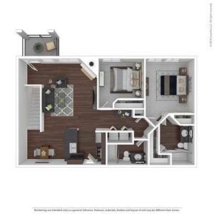 2 Bedroom Floor Plan | Apartments For Rent In Tumwater, WA | Villas at Kennedy Creek