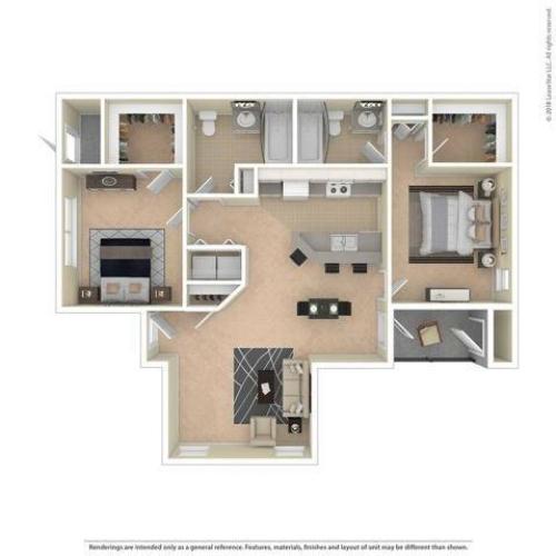 2 Bdrm Floor Plan | Pet Friendly Apartments In Colorado Springs | Willows at Printers Park