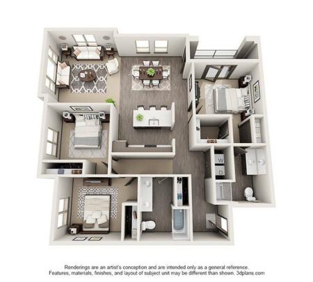 3 Bedroom Floor Plan | Apartments For Rent Hillsboro Oregon | Tessera at Orenco Station