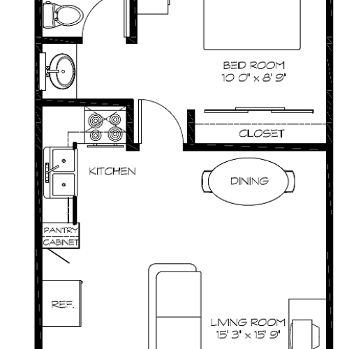 1 Bed layout example 1