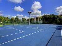 Large fenced-in community tennis court and badminton court