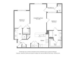SYCAMORE B1 - TWO BEDROOM TWO BATH