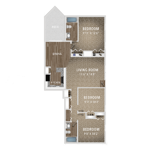 3 bedroom 2 bathroom - 1350 sqft - Bellevue apartments for rent