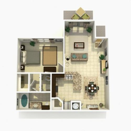 Cypress Premium one bedroom one bathroom 3D floor plan