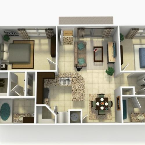 Espana Premium two bedroom two bathroom 3D floor plan