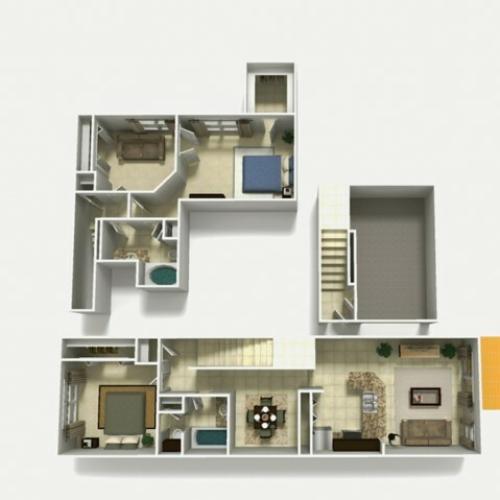 Mallorca Premium two bedroom two bathroom with den and single car garage 3D floor plan