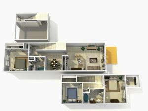 Coronado Premium three bedroom two bathroom town home with single car garage 3D floor plan