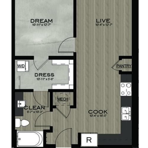 1 Bedroom 1 Bathroom floor plan