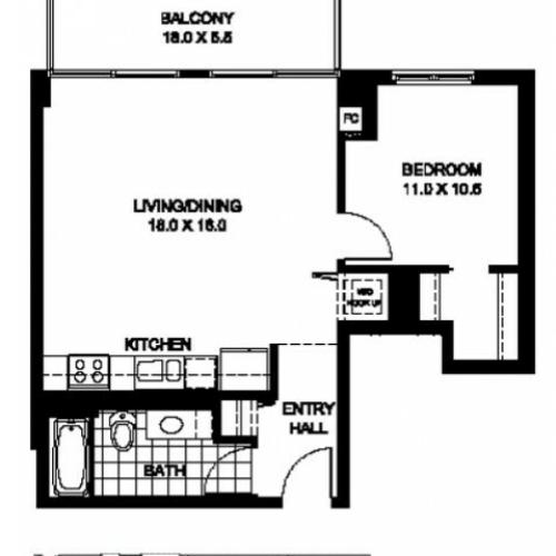 One Bedroom One Bathroom Floor Plan Penthouse 4