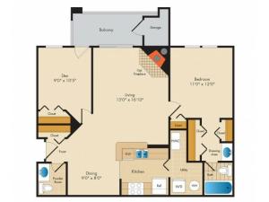 A2- ONE BEDROOM ONE AND A HALF BATH PLUS DEN- 847 SQ FT