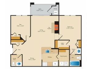 A3- ONE BEDROOM ONE AND A HALF BATH PLUS DEN- 865 SQ FT