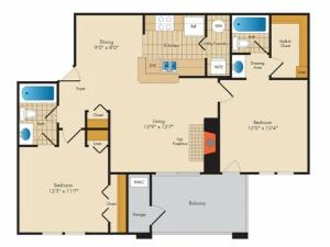 B1- TWO BEDROOM TWO BATH- 966 SQ FT