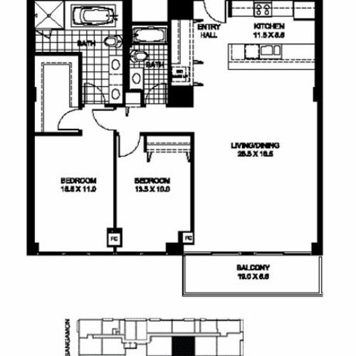 Two Bedroom Two Bathroom Floor Plan B10