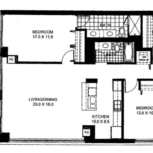Two Bedroom Two Bathroom Floor Plan Penthouse 1