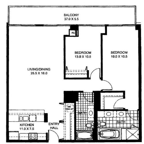 Two Bedroom Two Bathroom Floor Plan Penthouse 5