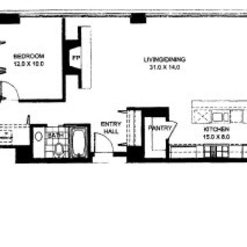 Three Bedroom Two Bathroom Floor Plan Penthouse 8 (1408)