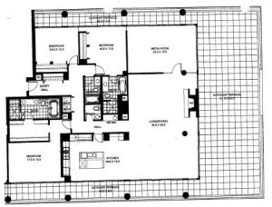 Three Bedroom Two Bathroom Floor Plan Penthouse 9 (1409)