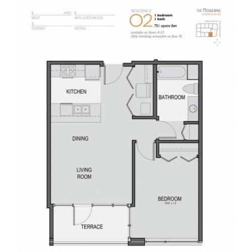 One Bedroom One Bathroom Floor Plan 02