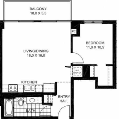 One Bedroom One Bathroom Floor Plan A4
