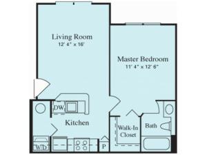 Amelia 569 square feet One Bedroom One Bathroom Floor Plan