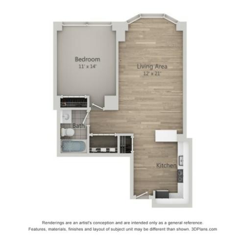 One Bedroom J Floor Plan