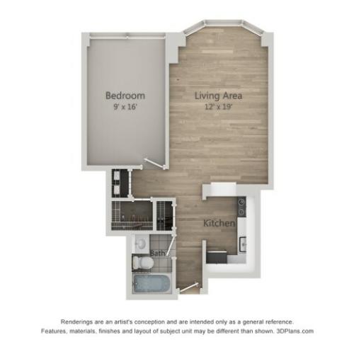 One Bedroom L Floor Plan