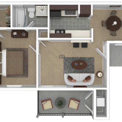 Beaufort floor plan, 1 bedroom, 1 bath, 566 square feet