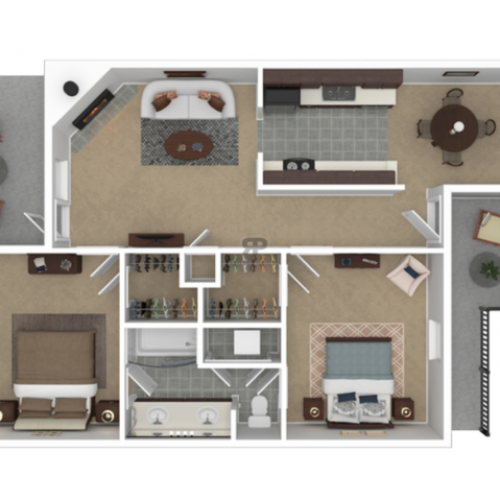 Dixie floor plan, 2 bedroom, 1 bath, 843 square feet