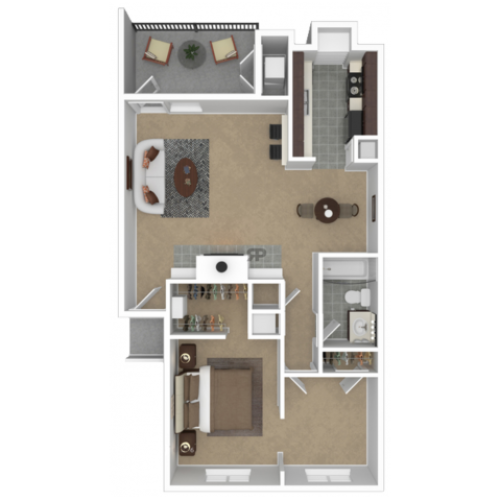 Southdown floor plan, 1 bedroom, 1 bath, 827 square feet