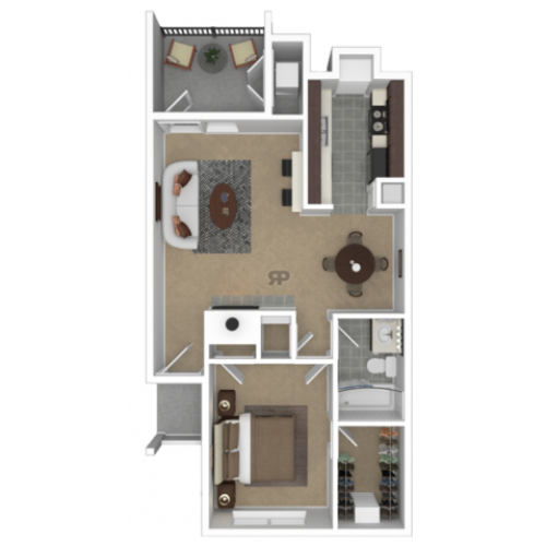 Tallyho floor plan, 1 bedroom, 1 bath, 658 square feet