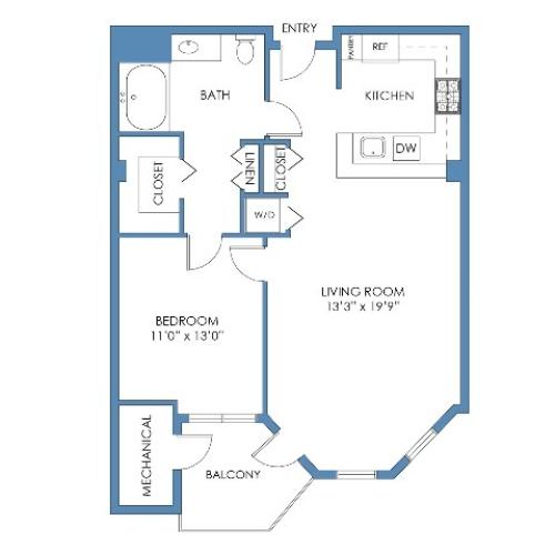 Boylston Floor Plan. 1 Bed, 1 Bath, 778 Sq.Ft.