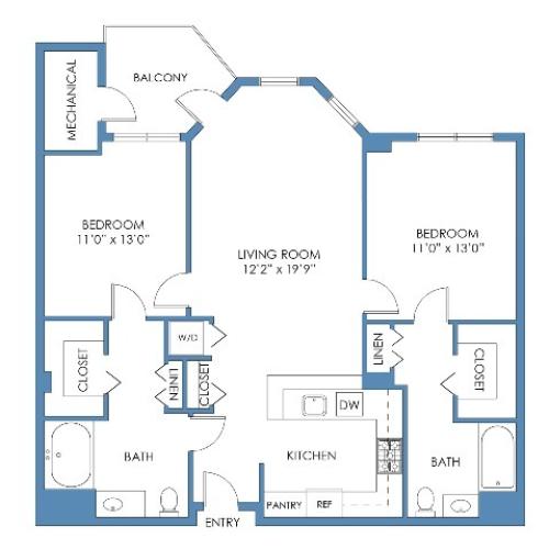 Prudential Floor Plan. 2 Bed, 2 Bath, 1060 Sq.Ft.