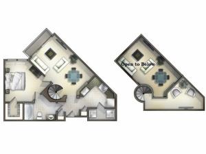 A1-4 one bed, one bath with open loft upstairs and balcony