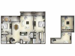 B2-4 two bed, two bath with sitting room on second floor and balcony space