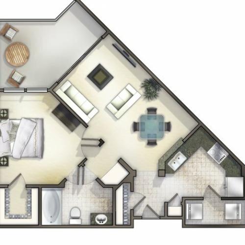 A1 one bed, one bath with large terrace and closet space