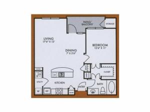 A4 one bed, one bath with large closet, dining room, kitchen island and patio/balcony