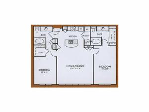 B2 two bed, two bath with dining room, patio/balcony and kitchen island