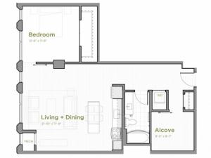 One Bedroom - A12 Floor Plan with an Alcove