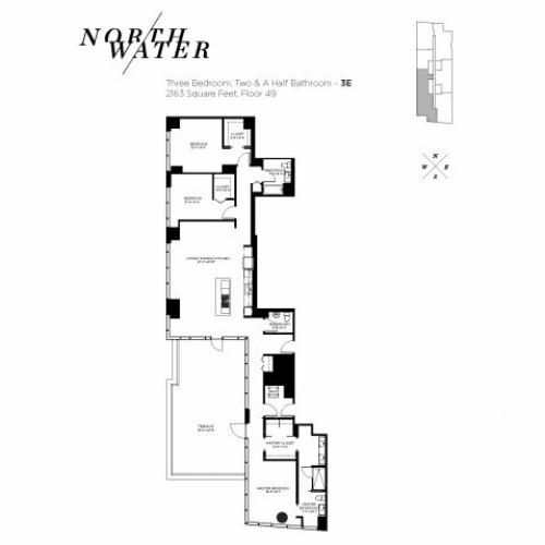 Three Bedroom 2.5 Bathroom Floor Plan 3E Penthouse