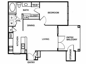 A1 one bed, one bath with dining room and balcony