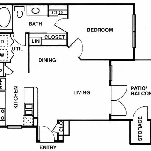 A1 one bed, one bath with dining room and balcony