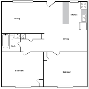 Two Bedroom/ One Bathroom Apartment with kitchen island in Denton, Texas