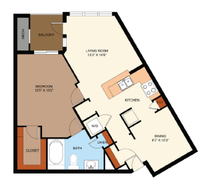 One Bedroom/One Bathroom Apartment with a walk-in closet and balcony.