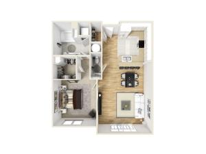 One Bedroom, One and a Half Bathroom Layout