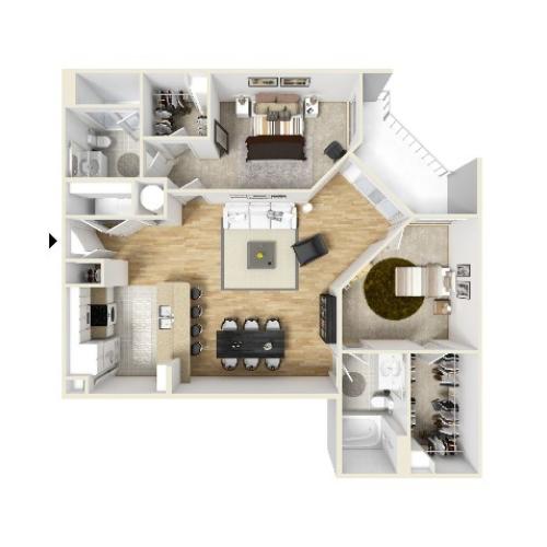 Two Bedroom Two Bathroom Layout