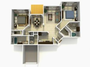 Tarragona Rehab two bedroom two bathroom 3D floor plan