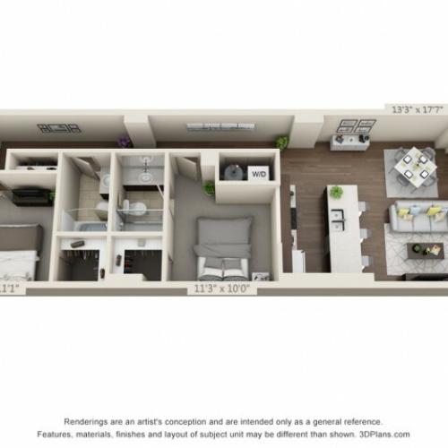 B05-TWO BEDROOMS/ TWO BATHROOMS- 1006 Sq. Ft.