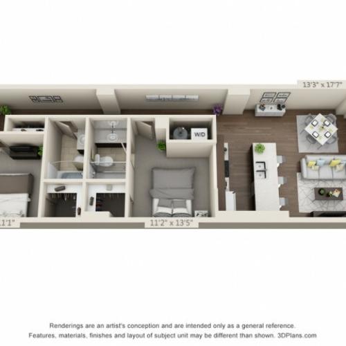 B03-TWO BEDROOMS/ TWO BATHROOMS- 1006 Sq. Ft.