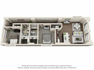 B04-TWO BEDROOMS/ TWO BATHROOMS- 1006 Sq. Ft.